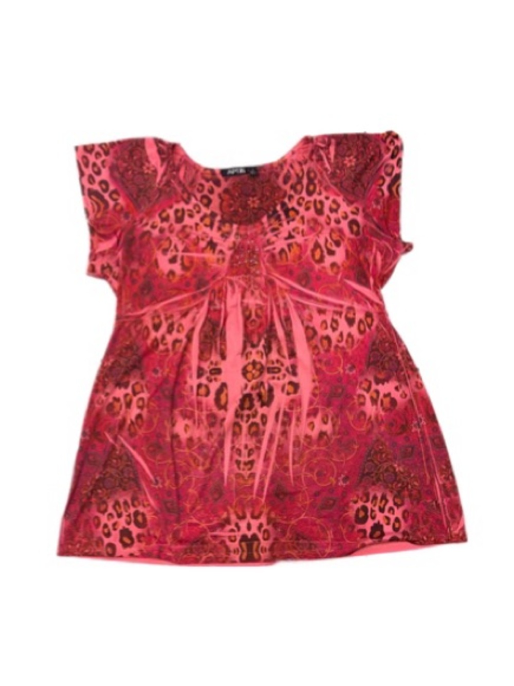 Apt. 9 Pink Leopard Floral Rhinestone Babydoll Top